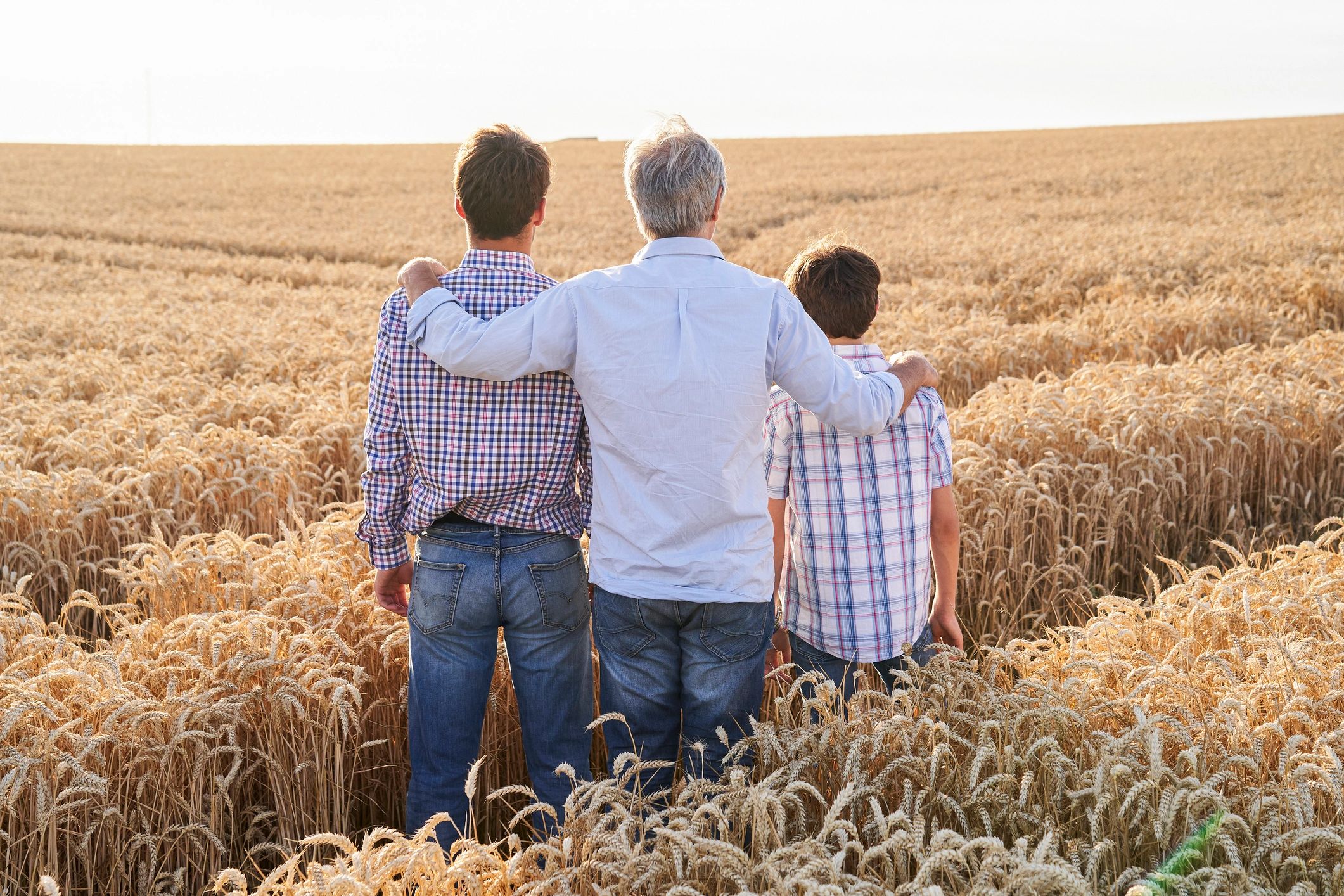 Farm team standing together in a cultivated field
